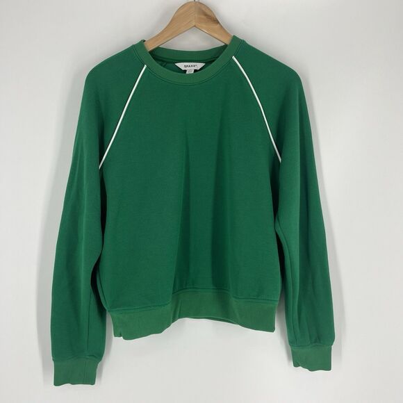 Spanx Air Essentials Sweatshirt Medium Womens Crew Neck Kelly Green Soft Preppy - Picture 1 of 8